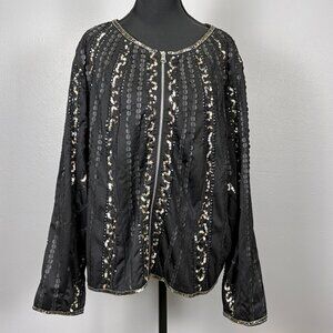 Colleen Lopez Sequin and Leather Embellished Blazer